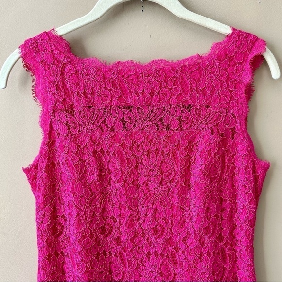Adrianna Papell Barbie Pink Boat Neck Sleeveless Lace Cocktail Dress Size 2 - Picture 6 of 13